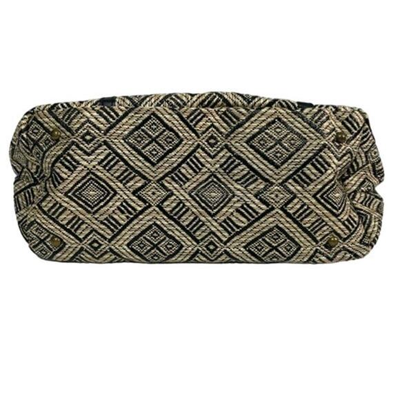 Woven Straw Geometric Tote Black/Tan - Picture 5 of 7